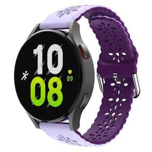 For Samsung Galaxy Watch 6 / 6 Classic Two Color Plum Blossom Hollowed Silicone Watch Band(Lilac+Deep Purple)