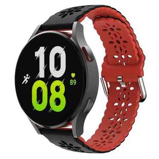 For Samsung Galaxy Watch 6 / 6 Classic Two Color Plum Blossom Hollowed Silicone Watch Band(Black+Red)