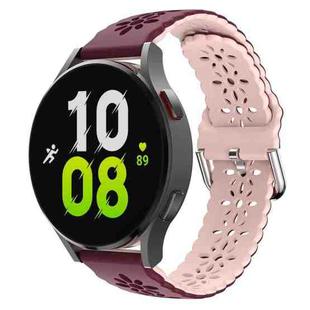 For Samsung Galaxy Watch 6 / 6 Classic Two Color Plum Blossom Hollowed Silicone Watch Band(Wine Red+Pink)