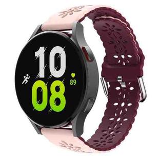 For Samsung Galaxy Watch 6 / 6 Classic Two Color Plum Blossom Hollowed Silicone Watch Band(Pink+Wine Red)