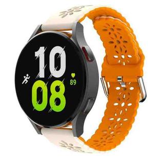 For Samsung Galaxy Watch 6 / 6 Classic Two Color Plum Blossom Hollowed Silicone Watch Band(Starlight+Orange)