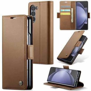 For Samsung Galaxy Z Fold5 CaseMe 023 Butterfly Buckle Litchi Texture RFID Anti-theft Leather Phone Case(Brown)