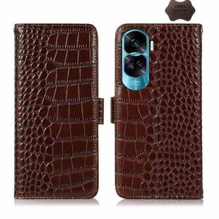 For Honor 90 Lite 5G / X50i Crocodile Top Layer Cowhide Leather Phone Case(Brown)