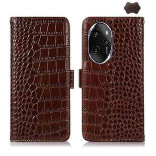 For Honor 100 Pro Crocodile Top Layer Cowhide Leather Phone Case(Brown)