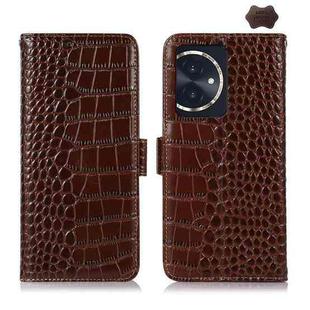 For Honor 100 Crocodile Top Layer Cowhide Leather Phone Case(Brown)