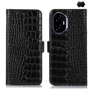 For Honor 400 Crocodile Top Layer Cowhide Leather Phone Case(Black)