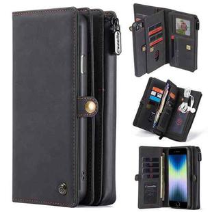 For iPhone SE 2022 / SE 2020 / 8 / 7 CaseMe 018 Detachable Multi-functional Horizontal Flip Leather Case with Card Slot & Holder & Zipper Wallet & Photo Frame(Black)