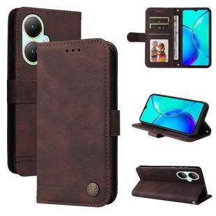 For vivo Y35+ Skin Feel Life Tree Metal Button Leather Phone Case(Brown)