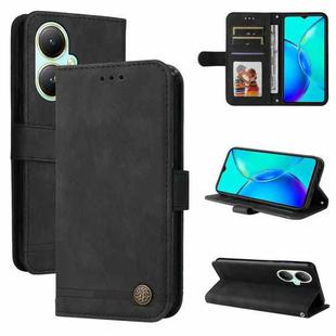 For vivo Y35+ Skin Feel Life Tree Metal Button Leather Phone Case(Black)