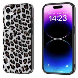 For Samsung Galaxy S23 FE 5G ABEEL Black Edge Leopard Phone Case(Silver Leopard)
