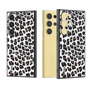 For Samsung Galaxy S24 Ultra 5G ABEEL Black Edge Leopard Phone Case(Silver Leopard)