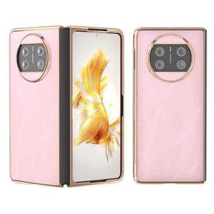 For Huawei Mate X3 Nano Plating Cowhide Texture PU Phone Case(Pink)