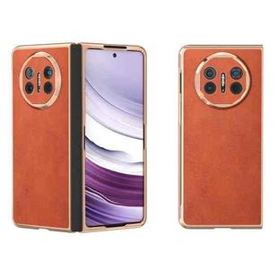 For Huawei Mate X5 Nano Plating Cowhide Texture PU Phone Case(Brown)