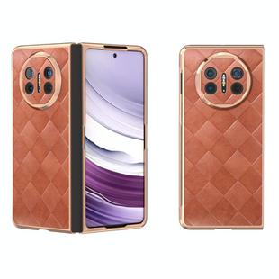 For Huawei Mate X5 Nano Plating Weave Plaid Texture PU Phone Case(Brown)