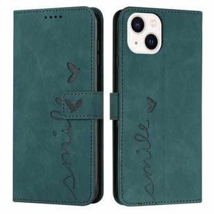 For iPhone 15 Skin Feel Heart Pattern Leather Phone Case(Green)