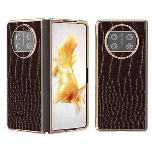 For Huawei Mate X3 Nano Plating Genuine Leather Crocodile Pattern Phone Case(Coffee)