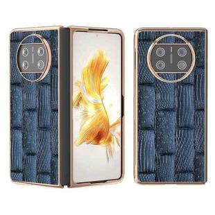 For Huawei Mate X3 Nano Plating Genuine Leather Mahjong Texture Phone Case(Blue)