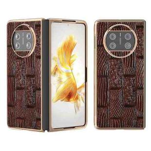 For Huawei Mate X3 Nano Plating Genuine Leather Mahjong Texture Phone Case(Brown)