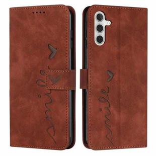 For Samsung Galaxy S23 FE 5G Skin Feel Heart Pattern Leather Phone Case(Brown)