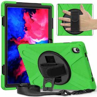 For Lenovo Tab P11 Silicone Hybrid PC Tablet Case with Grip & Shoulder Strap(Green)