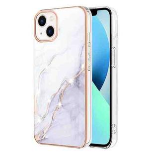 For iPhone 15 Electroplating Marble Pattern Dual-side IMD TPU Shockproof Phone Case (White 006)