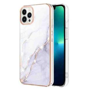 For iPhone 15 Pro Electroplating Marble Pattern Dual-side IMD TPU Shockproof Phone Case(White 006)