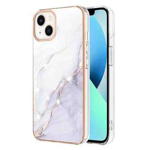 For iPhone 15 Plus Electroplating Marble Pattern Dual-side IMD TPU Shockproof Phone Case(White 006)