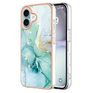 For iPhone 16 Plus Electroplating Marble Pattern Dual-side IMD TPU Shockproof Phone Case (Green 003)