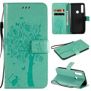 For Motorola Moto G Power Tree & Cat Embossed Pattern Horizontal Flip Leather Case with Holder & Card Slots & Wallet & Lanyard(Green)