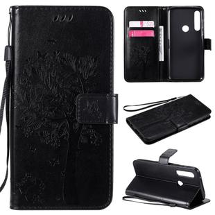 For Motorola Moto G Power Tree & Cat Embossed Pattern Horizontal Flip Leather Case with Holder & Card Slots & Wallet & Lanyard(Black)