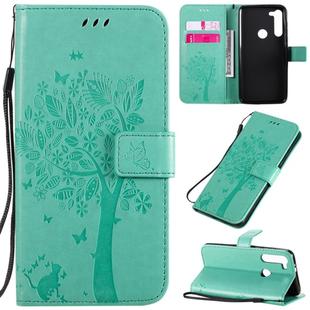 For Motorola Moto G8 Power Tree & Cat Embossed Pattern Horizontal Flip Leather Case with Holder & Card Slots & Wallet & Lanyard(Green)