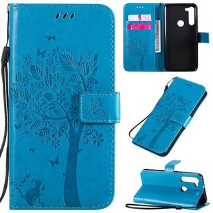 For Motorola Moto G8 Power Tree & Cat Embossed Pattern Horizontal Flip Leather Case with Holder & Card Slots & Wallet & Lanyard(Blue)