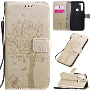 For Motorola Moto G8 Power Tree & Cat Embossed Pattern Horizontal Flip Leather Case with Holder & Card Slots & Wallet & Lanyard(Gold)