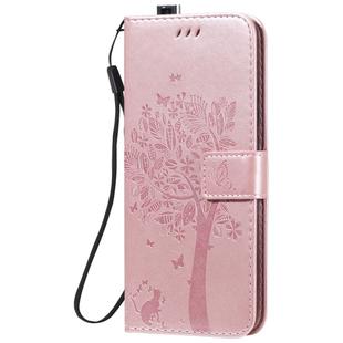 For Xiaomi Redmi K30 Pro Tree & Cat Embossed Pattern Horizontal Flip Leather Case with Holder & Card Slots & Wallet & Lanyard(Rose Gold)