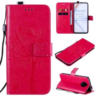 For Xiaomi Redmi K30 Pro Tree & Cat Embossed Pattern Horizontal Flip Leather Case with Holder & Card Slots & Wallet & Lanyard(Rose Red)