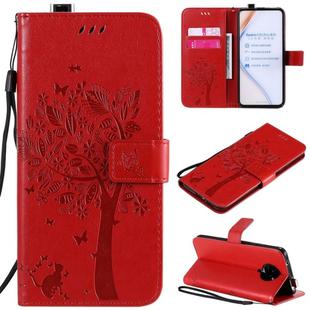 For Xiaomi Redmi K30 Pro Tree & Cat Embossed Pattern Horizontal Flip Leather Case with Holder & Card Slots & Wallet & Lanyard(Red)