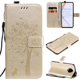 For Xiaomi Redmi K30 Pro Tree & Cat Embossed Pattern Horizontal Flip Leather Case with Holder & Card Slots & Wallet & Lanyard(Gold)