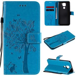 For Xiaomi Redmi Note 9 Tree & Cat Embossed Pattern Horizontal Flip Leather Case with Holder & Card Slots & Wallet & Lanyard(Blue)