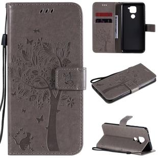 For Xiaomi Redmi Note 9 Tree & Cat Embossed Pattern Horizontal Flip Leather Case with Holder & Card Slots & Wallet & Lanyard(Grey)