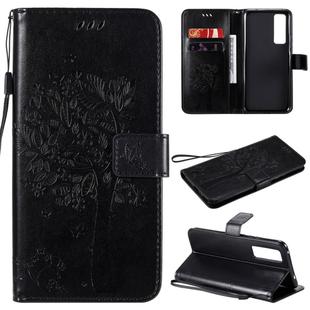 For Huawei Nova 7 Tree & Cat Embossed Pattern Horizontal Flip Leather Case with Holder & Card Slots & Wallet & Lanyard(Black)