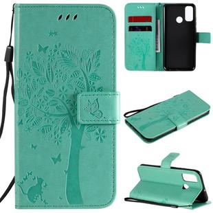 For Huawei P Smart 2020 Tree & Cat Embossed Pattern Horizontal Flip Leather Case with Holder & Card Slots & Wallet & Lanyard(Green)