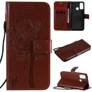 For Huawei P Smart 2020 Tree & Cat Embossed Pattern Horizontal Flip Leather Case with Holder & Card Slots & Wallet & Lanyard(Coffee)
