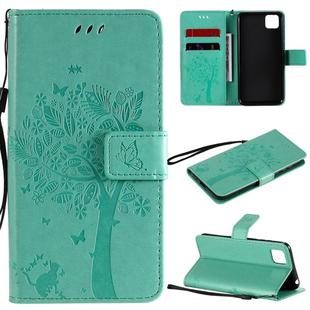 For Huawei Y5p Tree & Cat Embossed Pattern Horizontal Flip Leather Case with Holder & Card Slots & Wallet & Lanyard(Green)