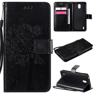 For Nokia 1.3 Tree & Cat Embossed Pattern Horizontal Flip Leather Case with Holder & Card Slots & Wallet & Lanyard(Black)