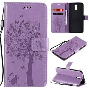 For Nokia 2.3 Tree & Cat Embossed Pattern Horizontal Flip Leather Case with Holder & Card Slots & Wallet & Lanyard(Light Purple)