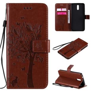 For Nokia 2.3 Tree & Cat Embossed Pattern Horizontal Flip Leather Case with Holder & Card Slots & Wallet & Lanyard(Coffee)