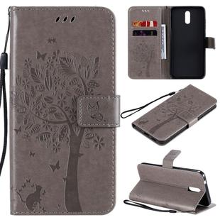 For Nokia 2.3 Tree & Cat Embossed Pattern Horizontal Flip Leather Case with Holder & Card Slots & Wallet & Lanyard(Grey)