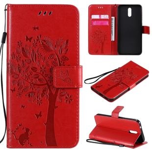 For Nokia 2.3 Tree & Cat Embossed Pattern Horizontal Flip Leather Case with Holder & Card Slots & Wallet & Lanyard(Red)