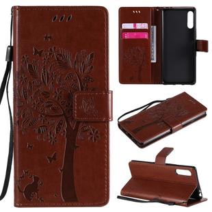 For Sony Xperia L4 Tree & Cat Embossed Pattern Horizontal Flip Leather Case with Holder & Card Slots & Wallet & Lanyard(Coffee)