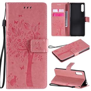For Sony Xperia L4 Tree & Cat Embossed Pattern Horizontal Flip Leather Case with Holder & Card Slots & Wallet & Lanyard(Pink)